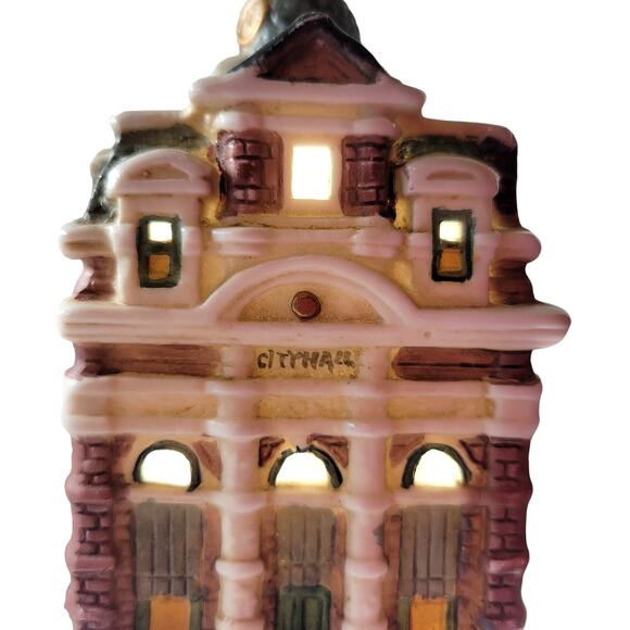 Vintage 5” Christmas Village Holiday Ceramic City Hall, Porcelain Miniature - Picture 3 of 16